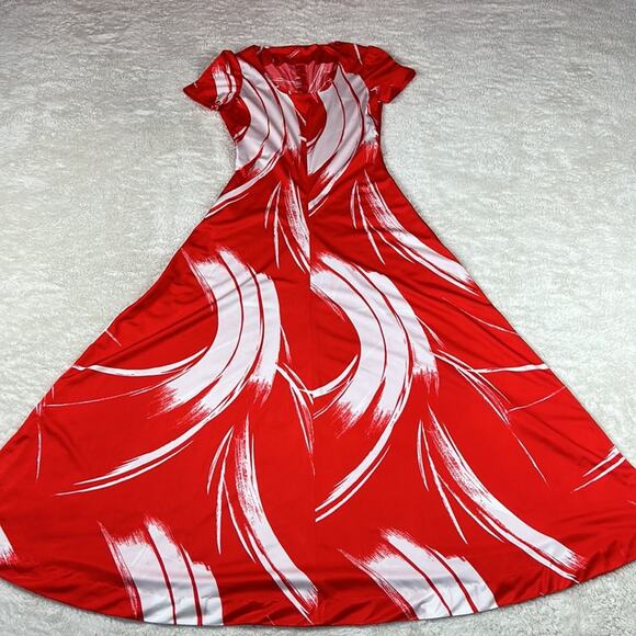 Vintage 70s Unbranded a line maxi dress in red and white, size small - Picture 3 of 9
